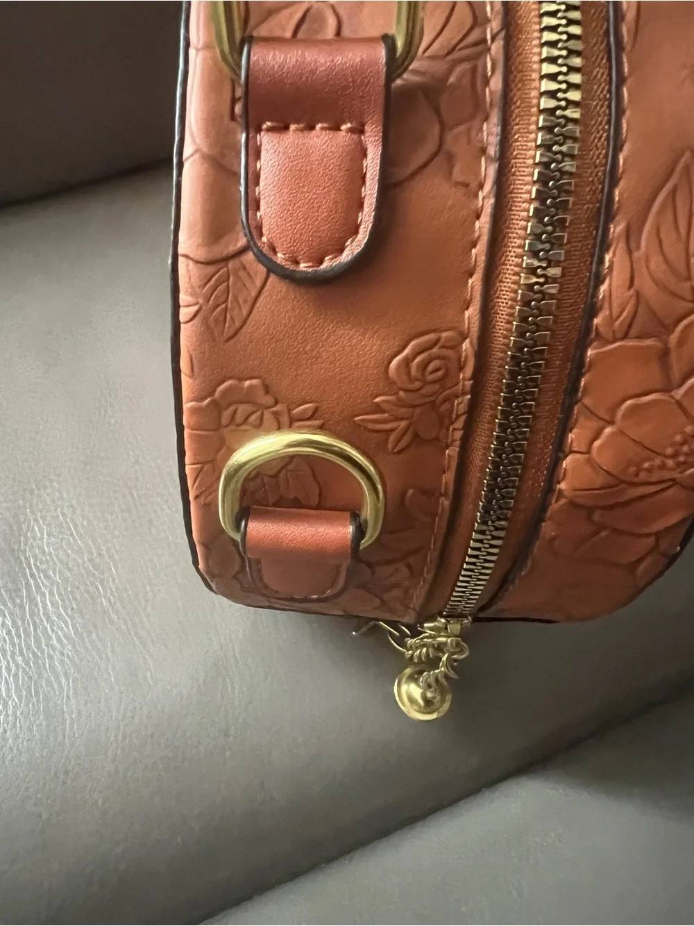 Source Unknown Embossed Floral Round Crossbody Bag in Brown